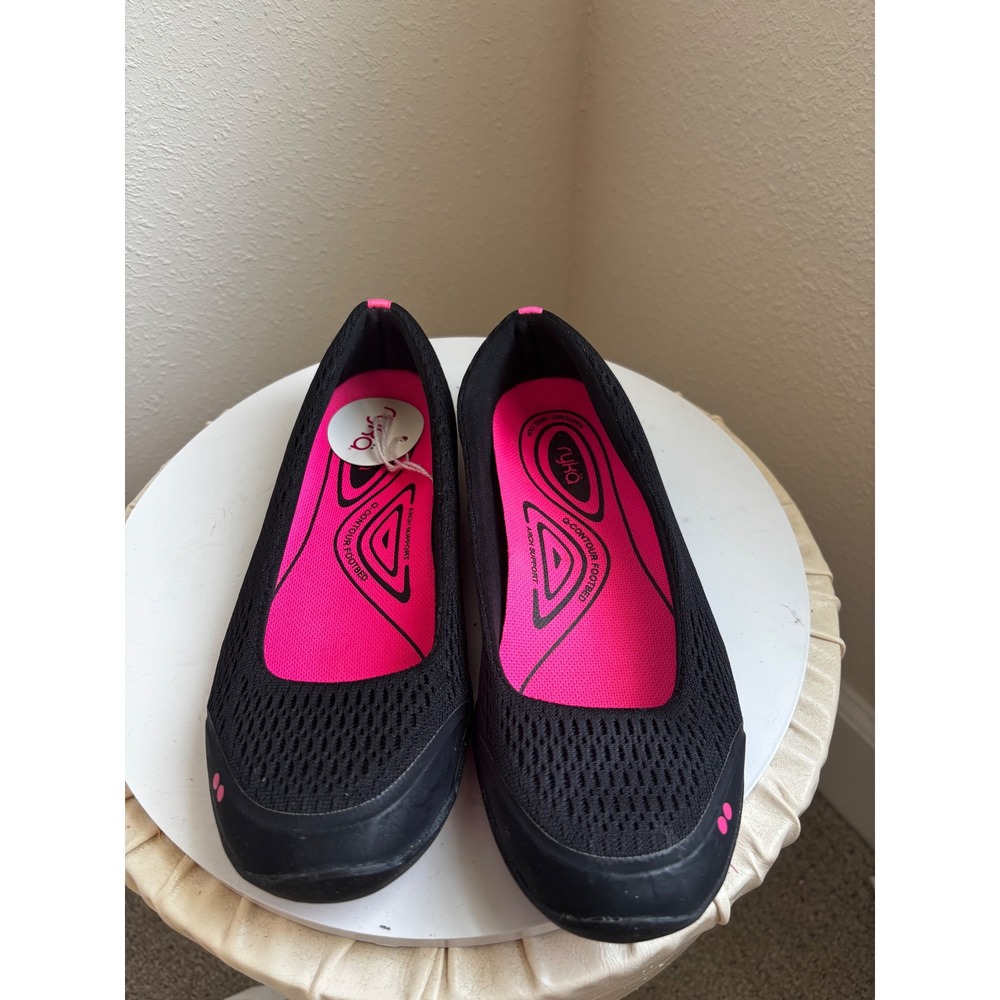 NWT Ryka Serena Flats Size 6M Black Pink Slip On Comfort Walking Shoes
